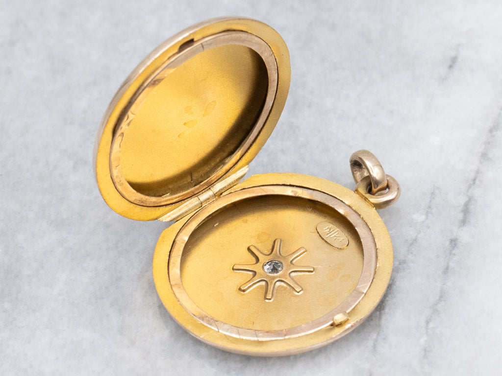 Antique Round Gold Locket with Diamond Center