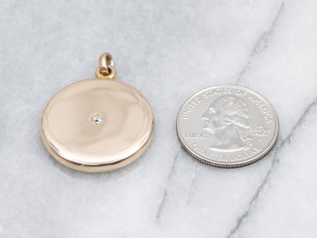 Antique Round Gold Locket with Diamond Center