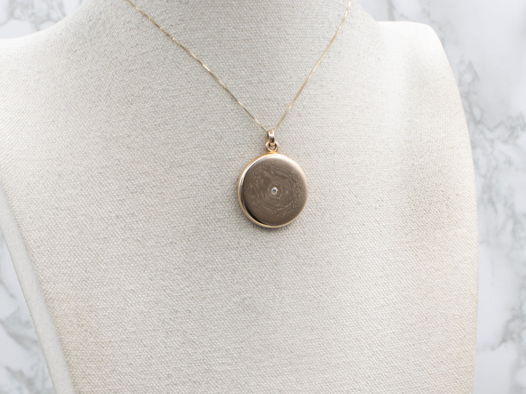 Antique Round Gold Locket with Diamond Center