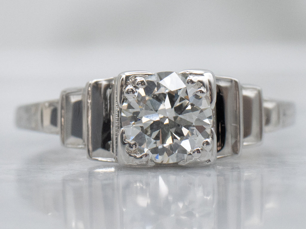 Art Deco European Cut Diamond Solitaire Engagement Ring