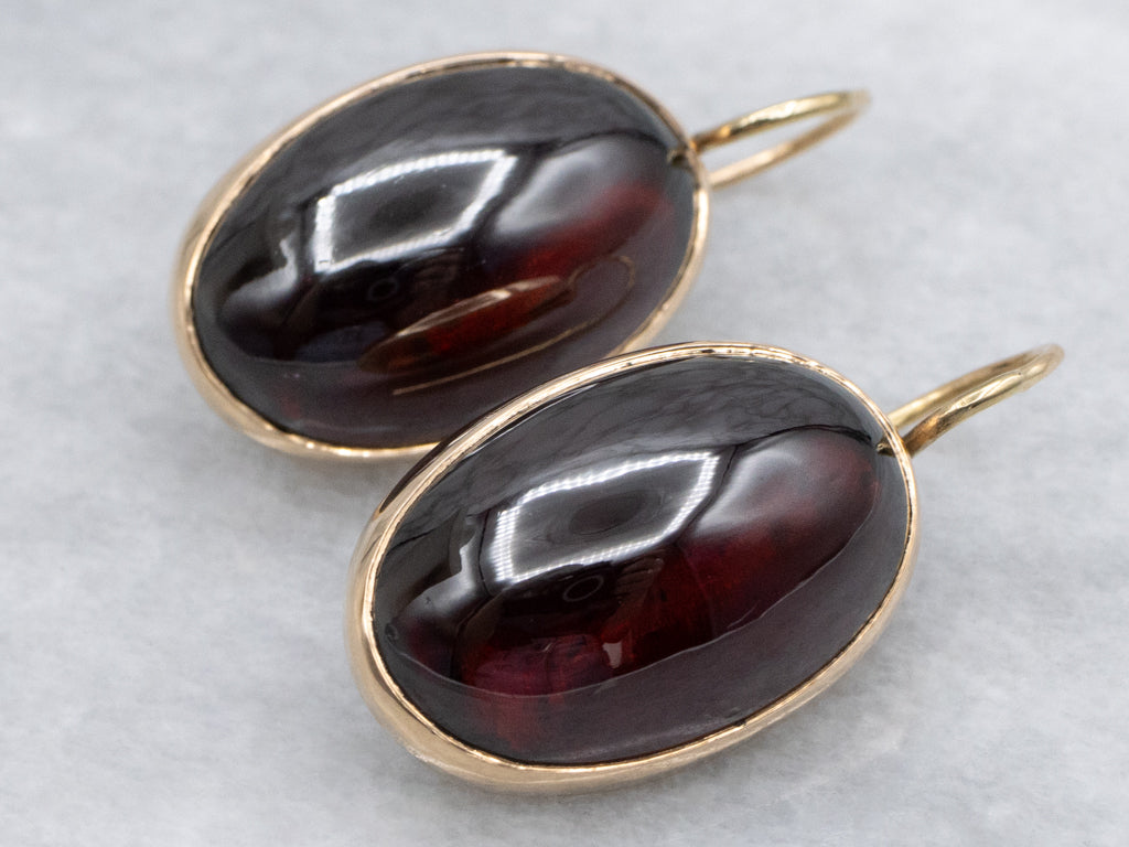 Bold Gold and Garnet Cabochon Drop Earrings