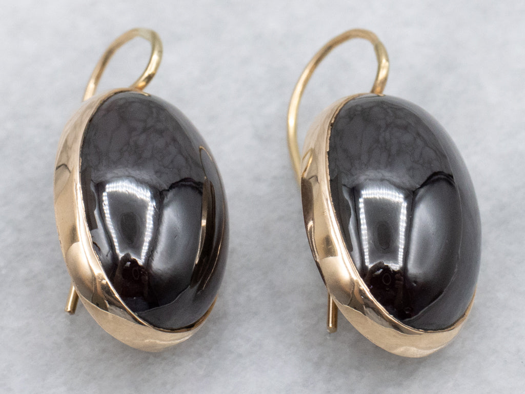 Bold Gold and Garnet Cabochon Drop Earrings
