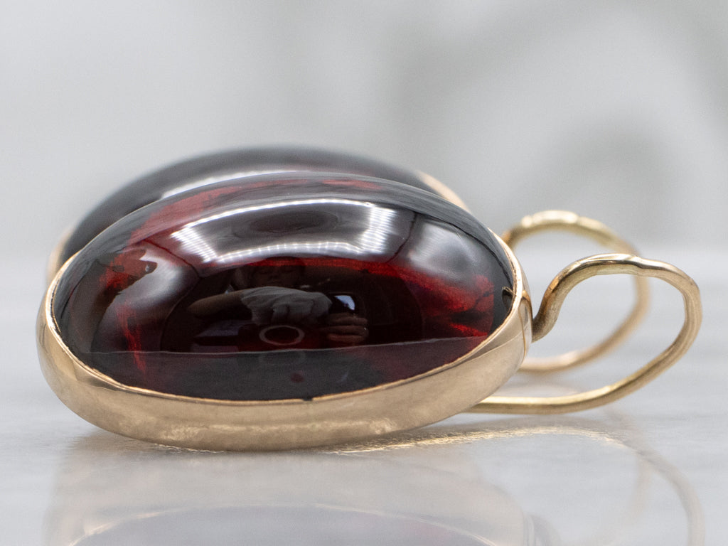 Bold Gold and Garnet Cabochon Drop Earrings