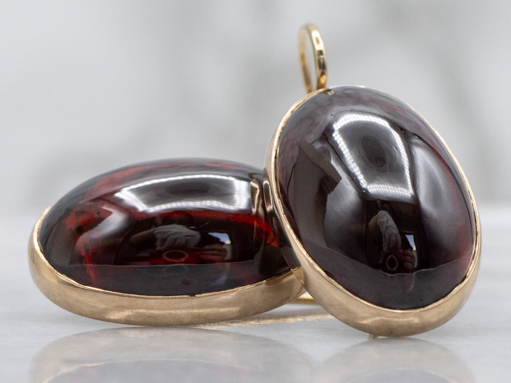 Bold Gold and Garnet Cabochon Drop Earrings