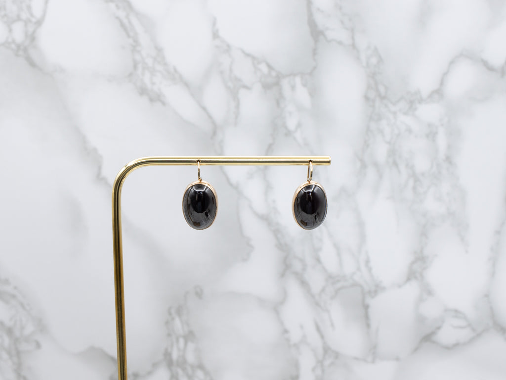 Bold Gold and Garnet Cabochon Drop Earrings