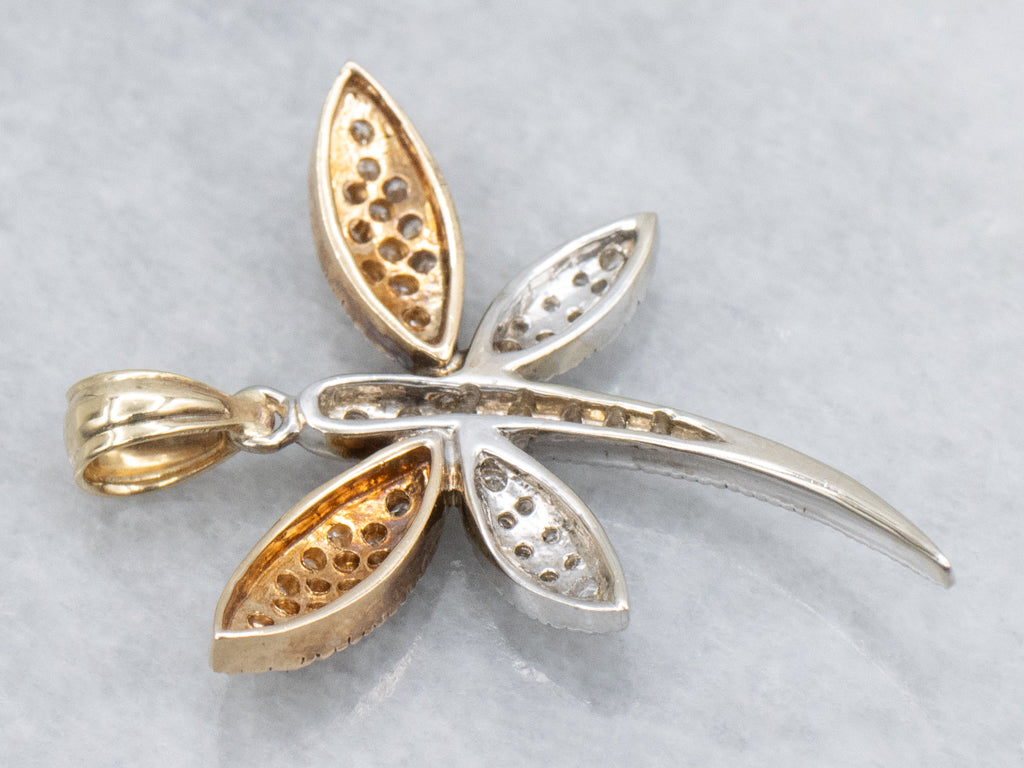 Diamond Tri-Color Gold Dragonfly Pendant