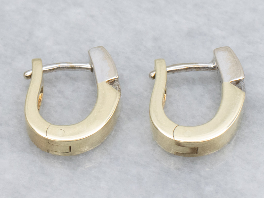 Two-Tone Gold Diamond Huggie Hoop Earrings