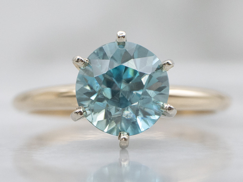Round-Cut Blue Zircon Two-Tone Gold Solitaire Ring
