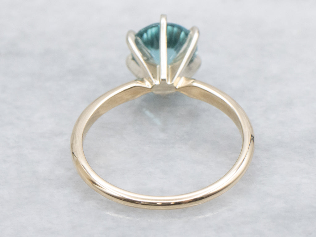 Round-Cut Blue Zircon Two-Tone Gold Solitaire Ring