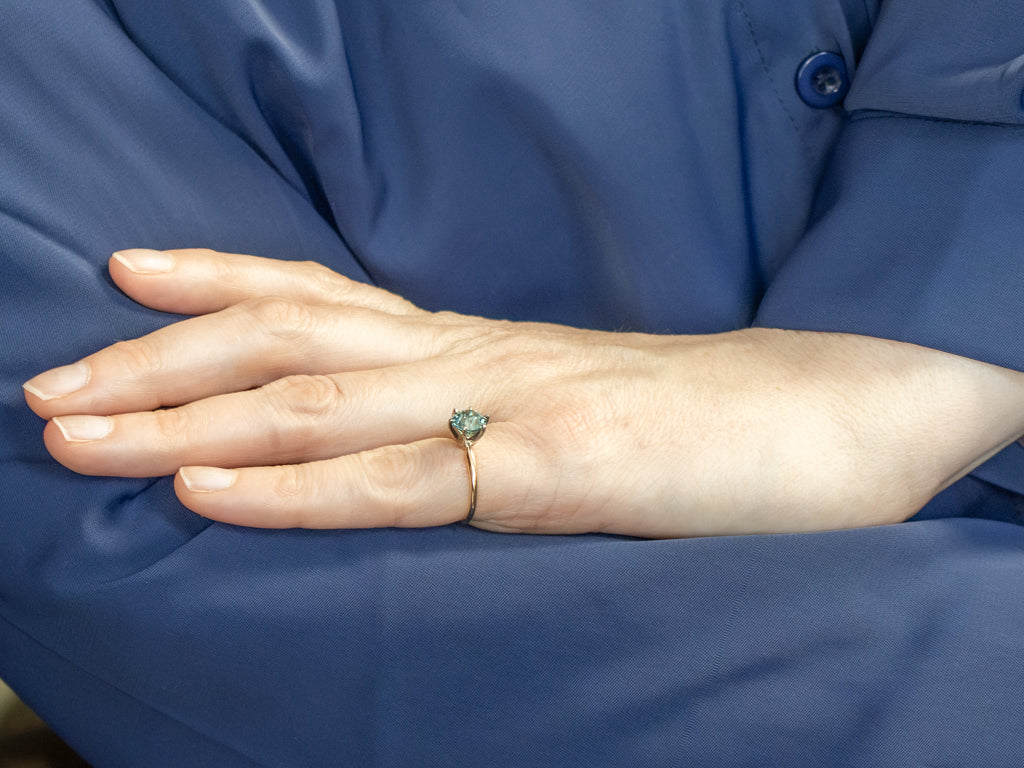 Round-Cut Blue Zircon Two-Tone Gold Solitaire Ring