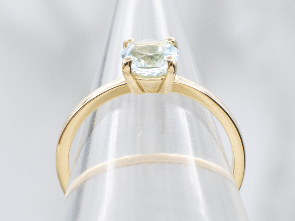 18-Karat Yellow Gold Light Blue Topaz Solitaire Ring