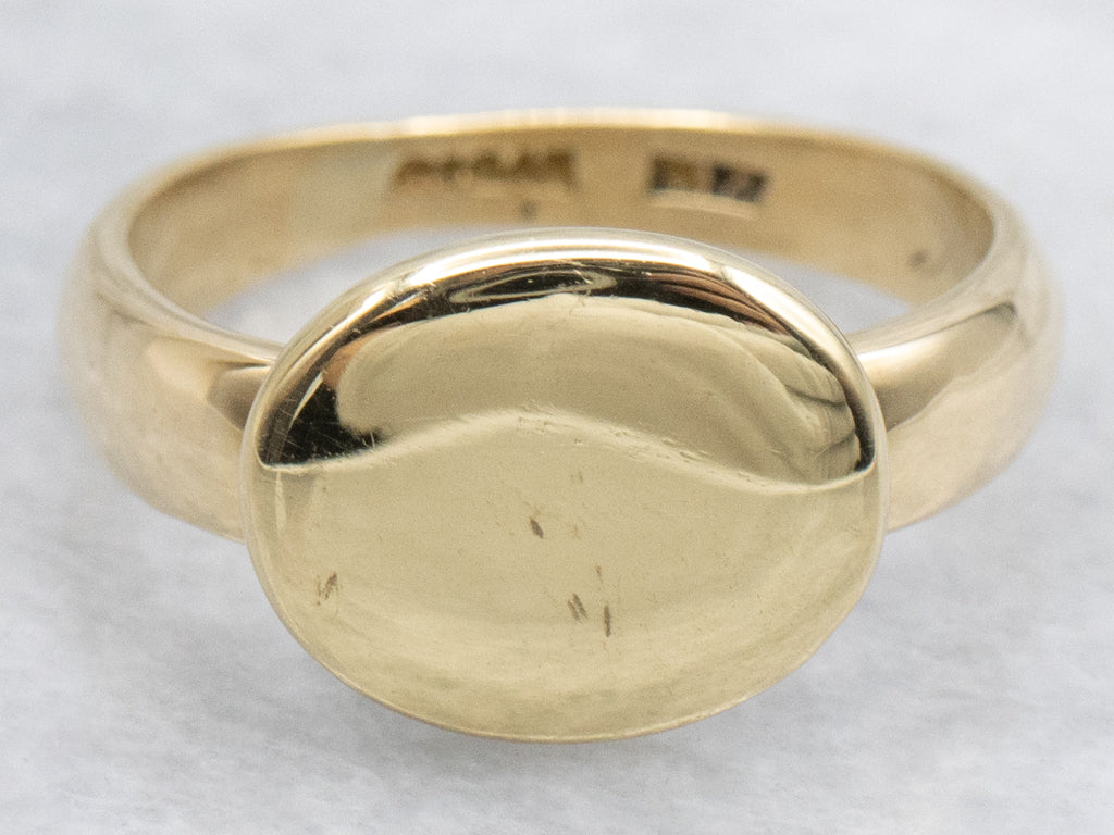 East-to-West Yellow Gold Oval-Top Signet Ring