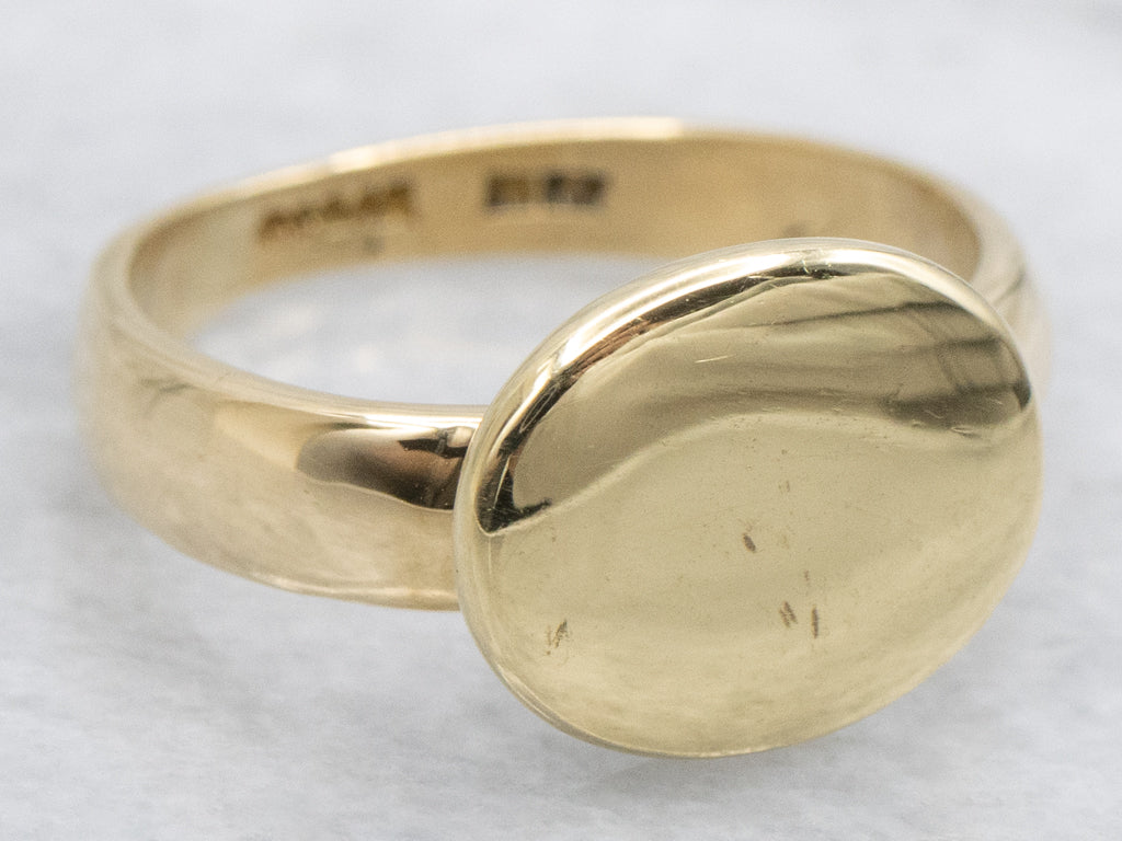 East-to-West Yellow Gold Oval-Top Signet Ring