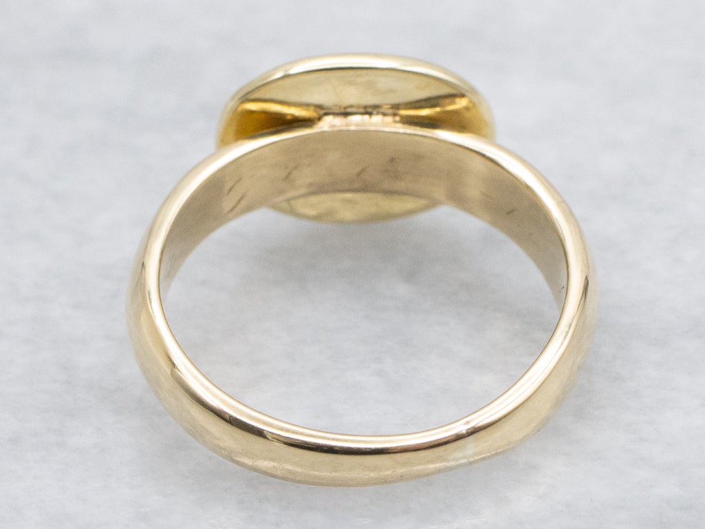 East-to-West Yellow Gold Oval-Top Signet Ring