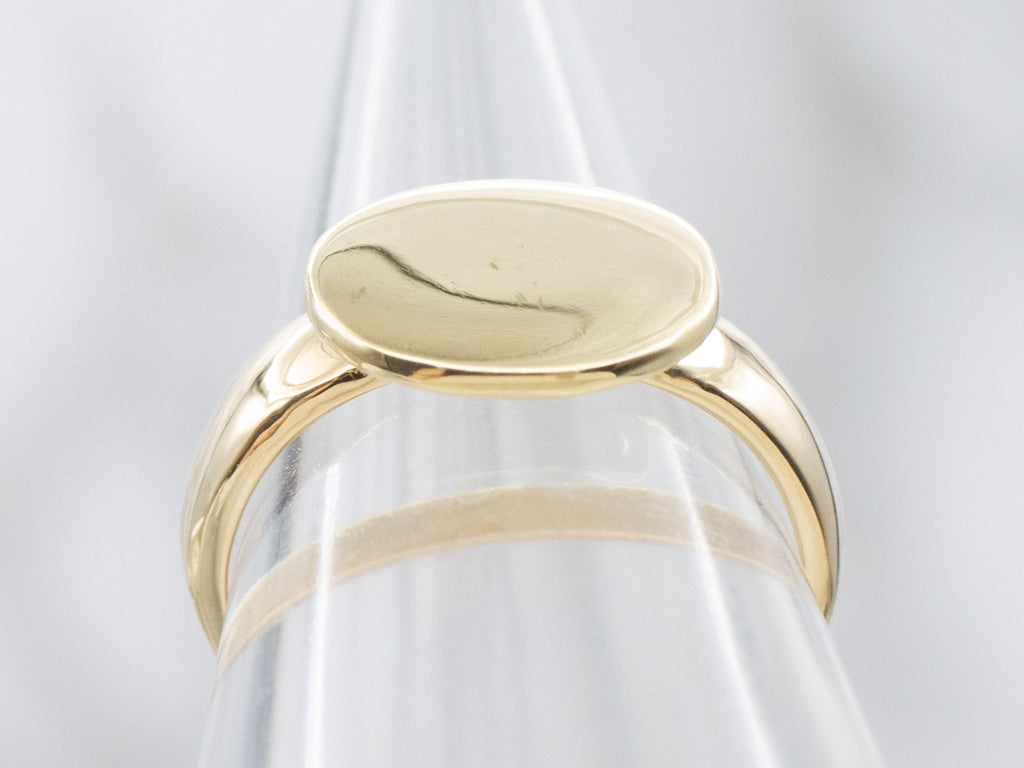 East-to-West Yellow Gold Oval-Top Signet Ring