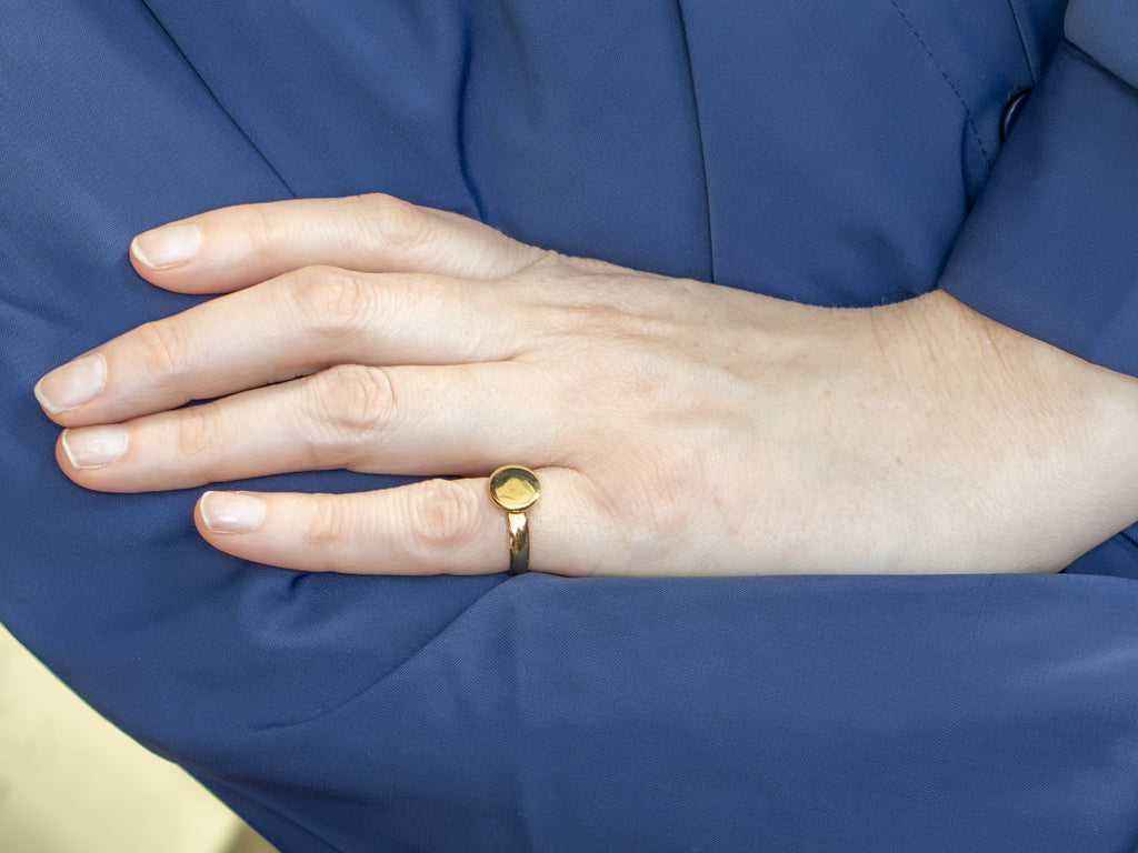 East-to-West Yellow Gold Oval-Top Signet Ring