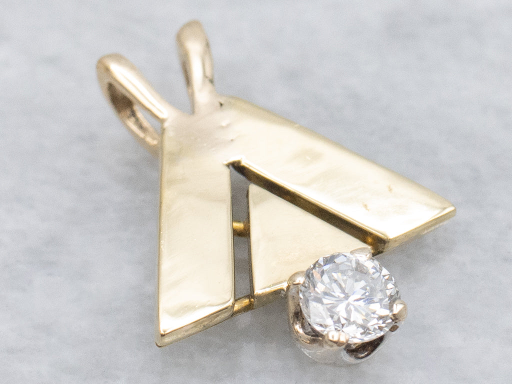 Modernist Triangle Diamond and Gold Pendant