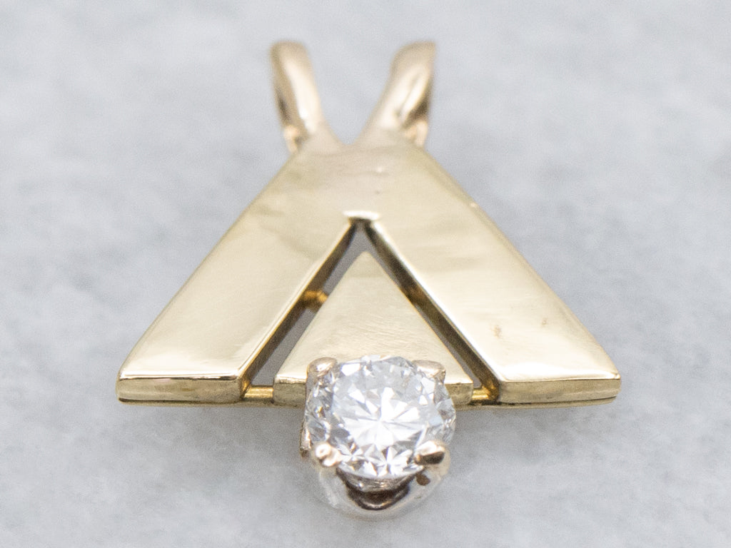 Modernist Triangle Diamond and Gold Pendant