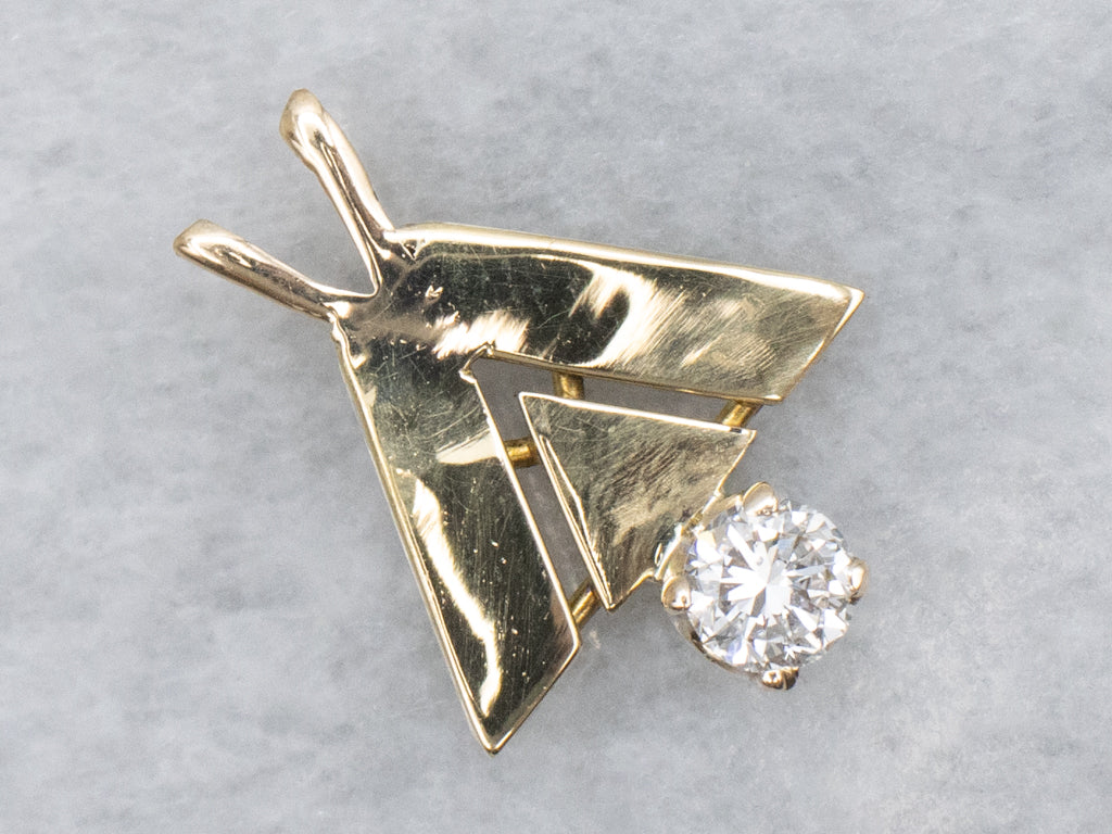 Modernist Triangle Diamond and Gold Pendant