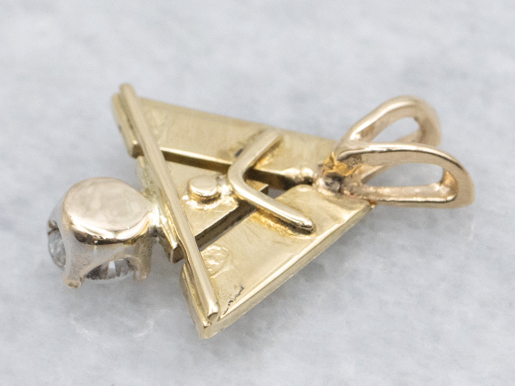 Modernist Triangle Diamond and Gold Pendant