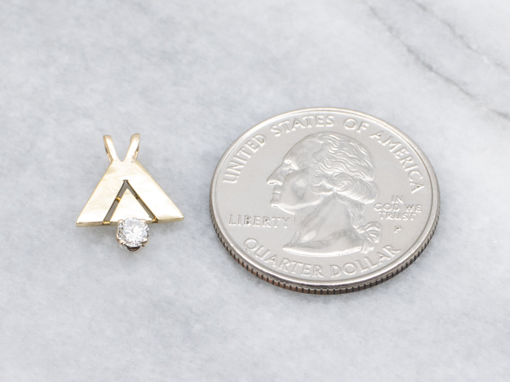 Modernist Triangle Diamond and Gold Pendant