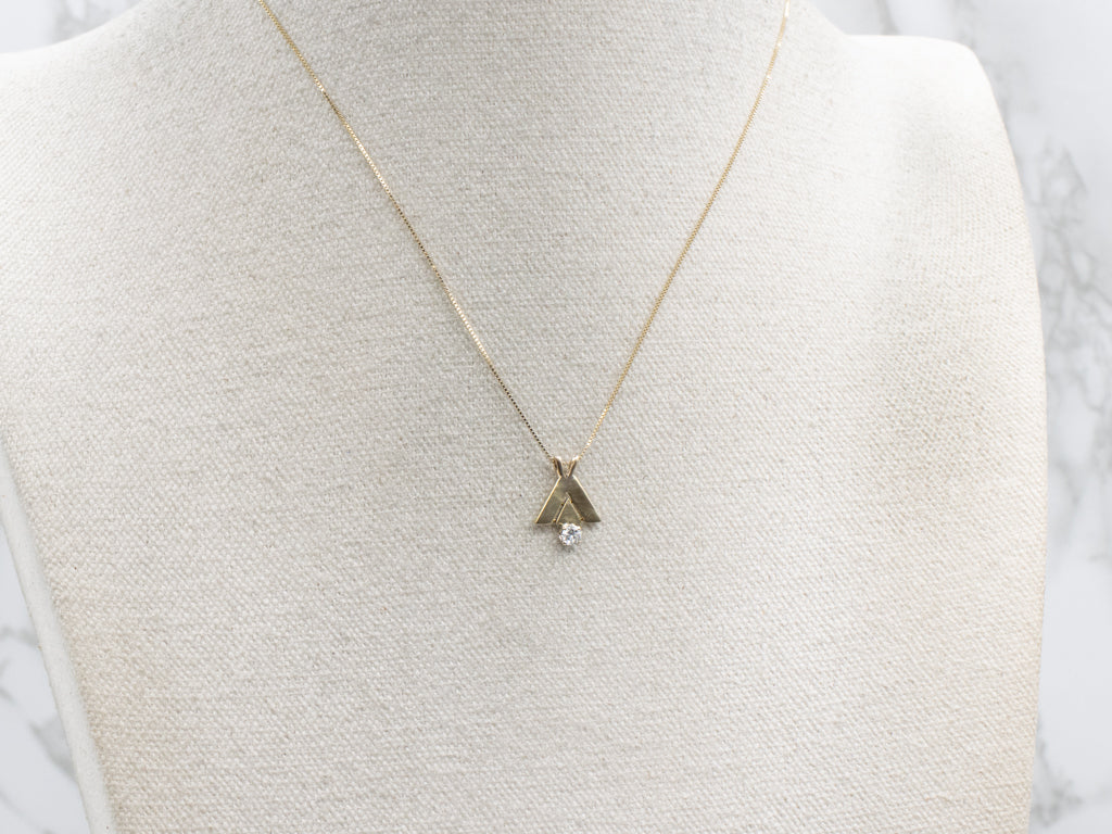 Modernist Triangle Diamond and Gold Pendant
