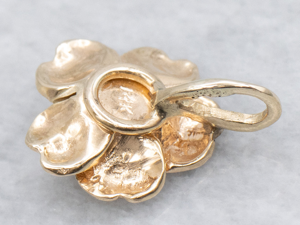 Textured Gold Flower Pendant with Sapphire Center