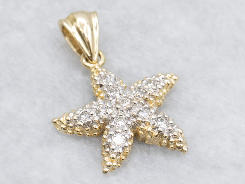 Diamond Encrusted Textured Starfish Pendant
