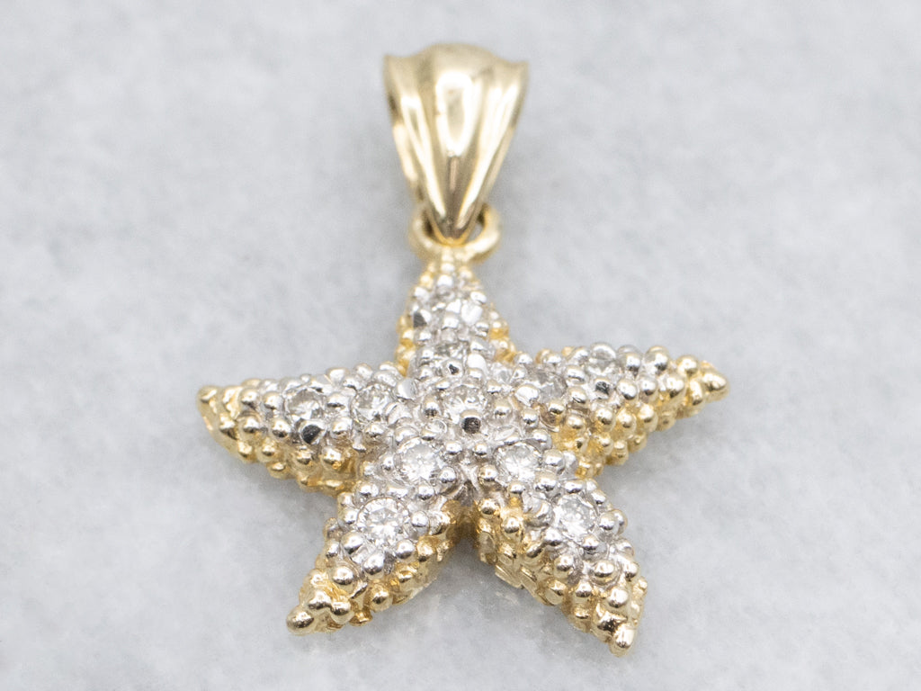 Diamond Encrusted Textured Starfish Pendant