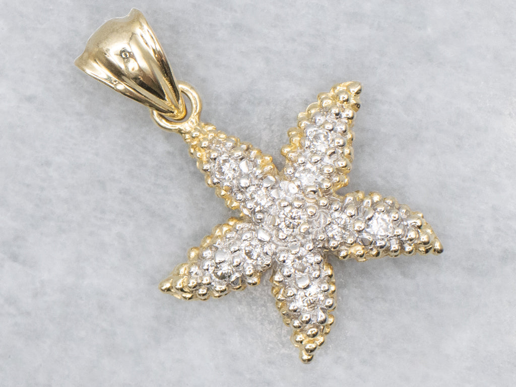 Diamond Encrusted Textured Starfish Pendant