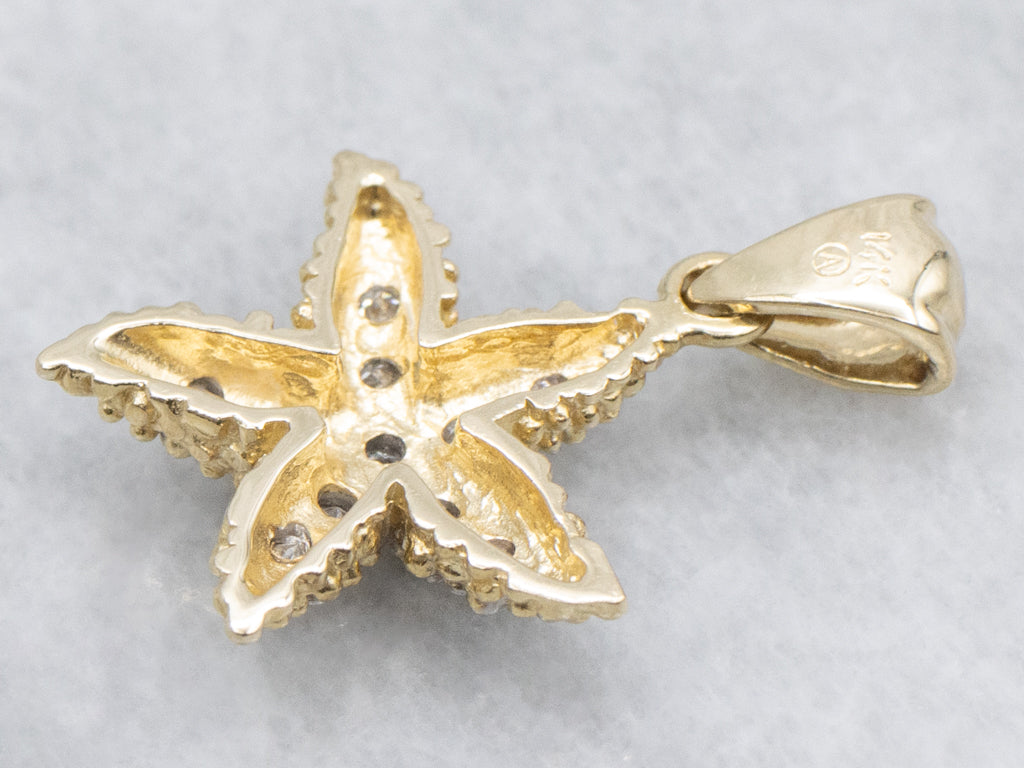 Diamond Encrusted Textured Starfish Pendant
