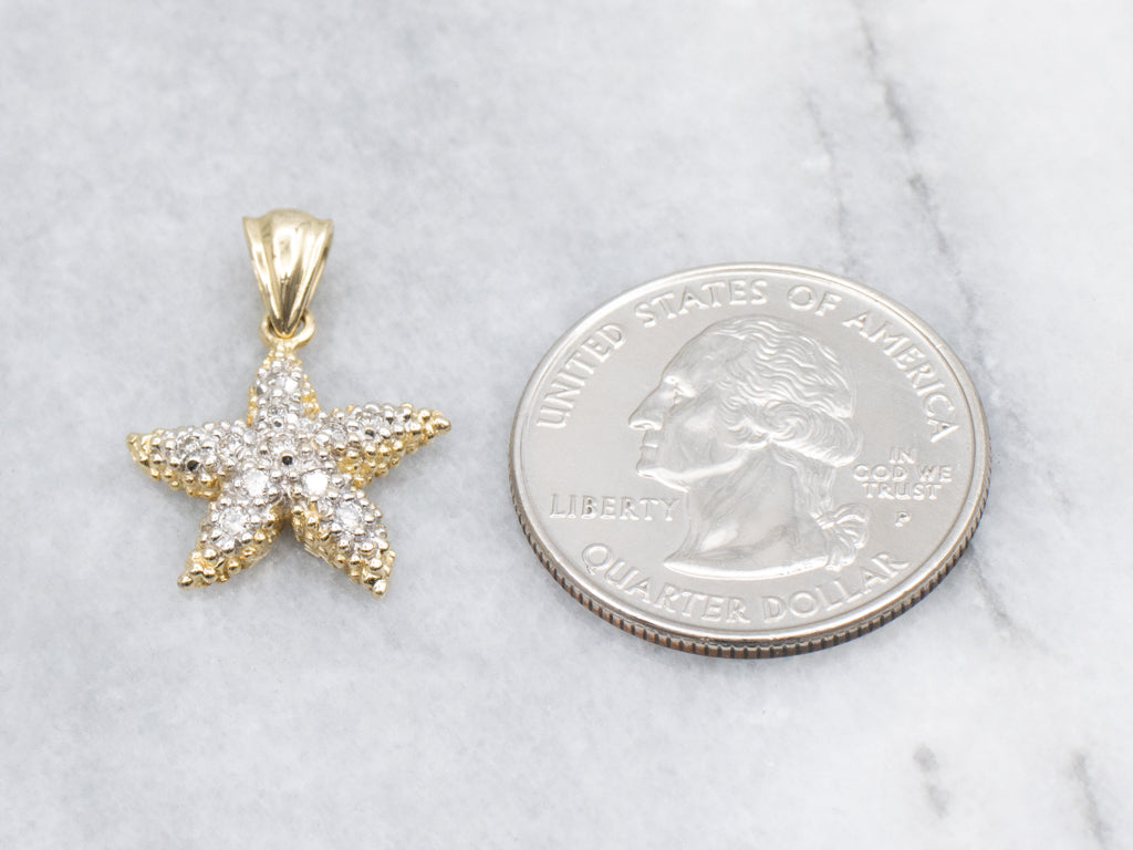 Diamond Encrusted Textured Starfish Pendant