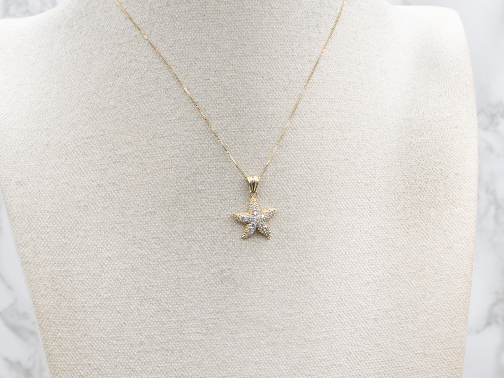Diamond Encrusted Textured Starfish Pendant