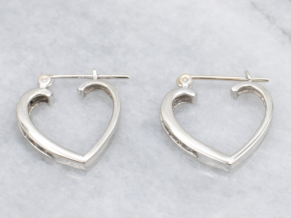 White Gold Channel-Set Diamond Heart Hoop Earrings