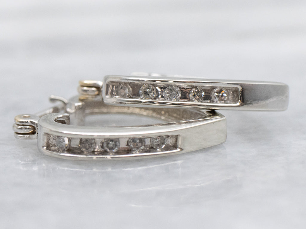White Gold Channel-Set Diamond Heart Hoop Earrings