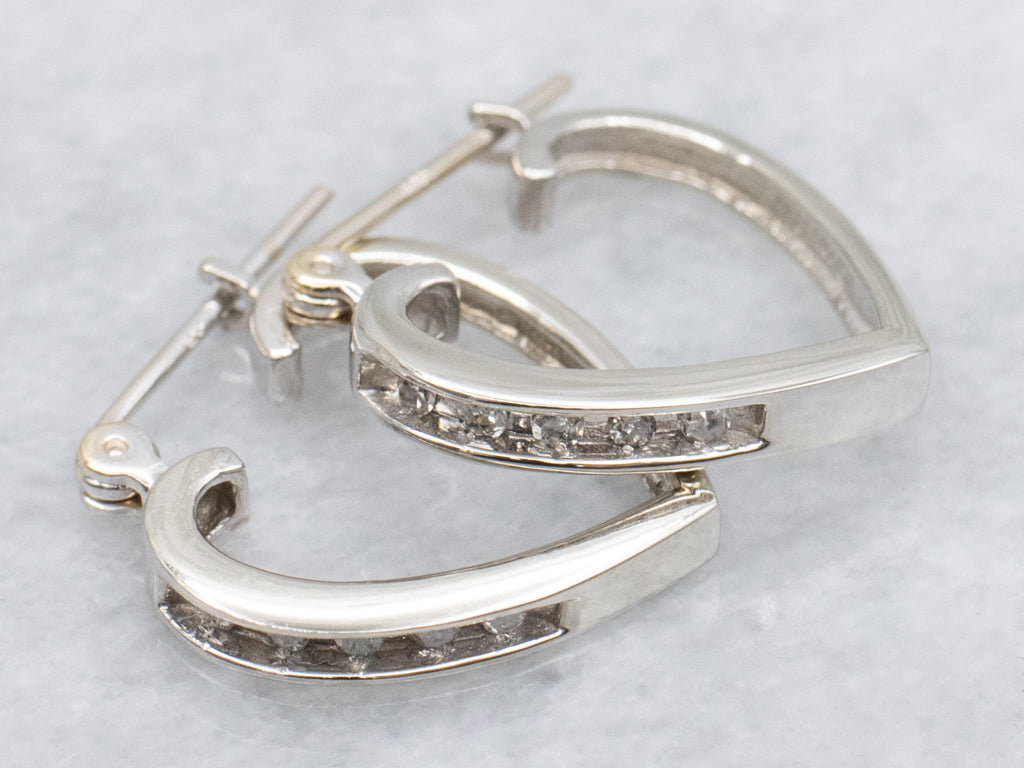 White Gold Channel-Set Diamond Heart Hoop Earrings
