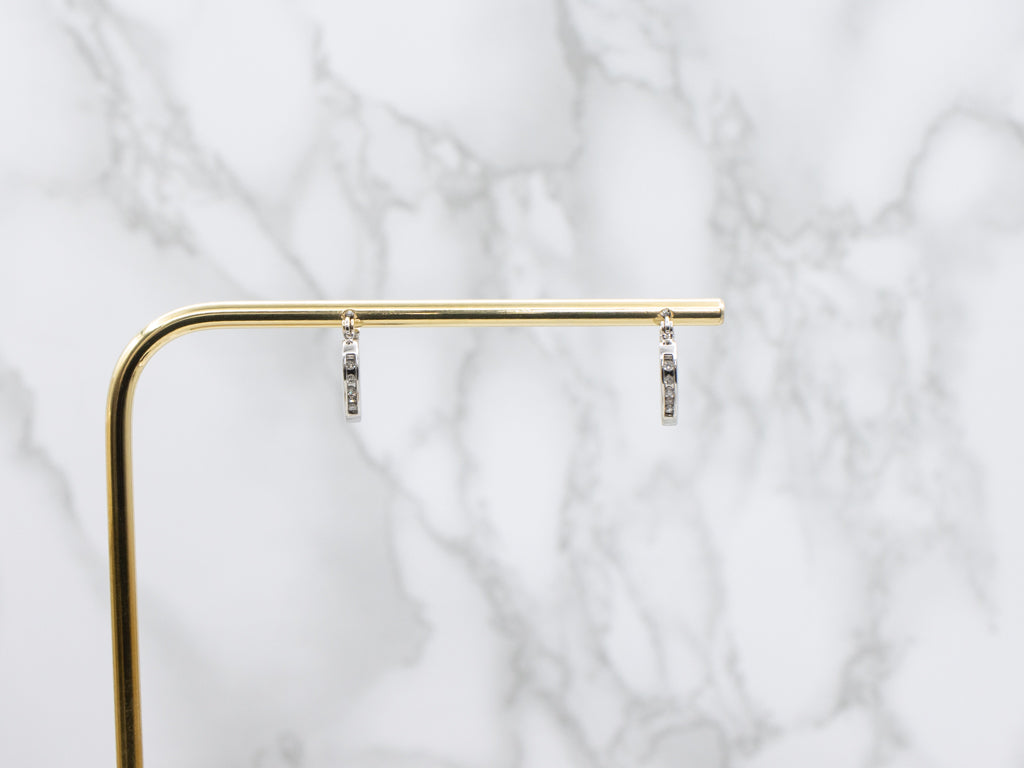 White Gold Channel-Set Diamond Heart Hoop Earrings