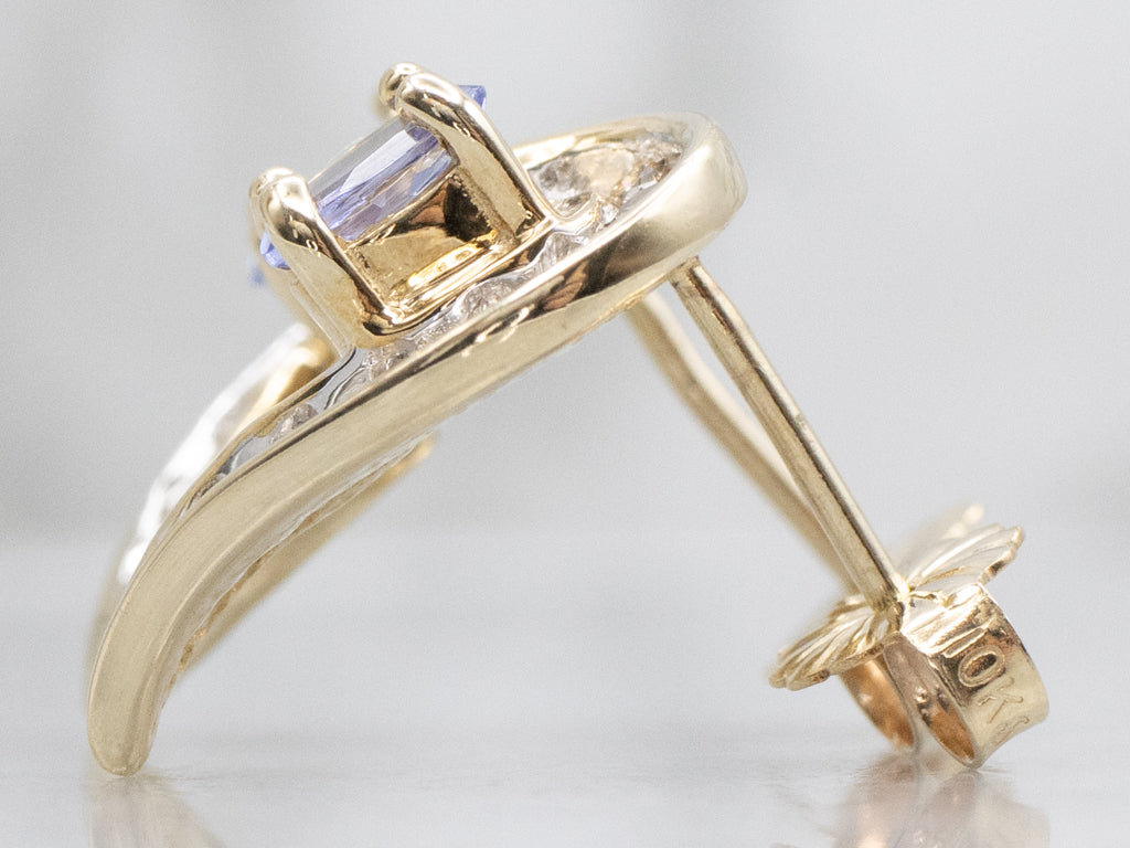 Gold Tanzanite and Diamond Stud Earrings