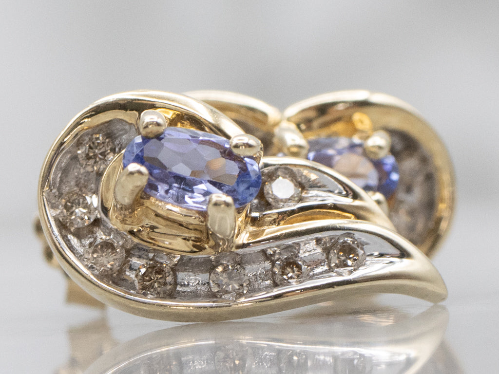 Gold Tanzanite and Diamond Stud Earrings