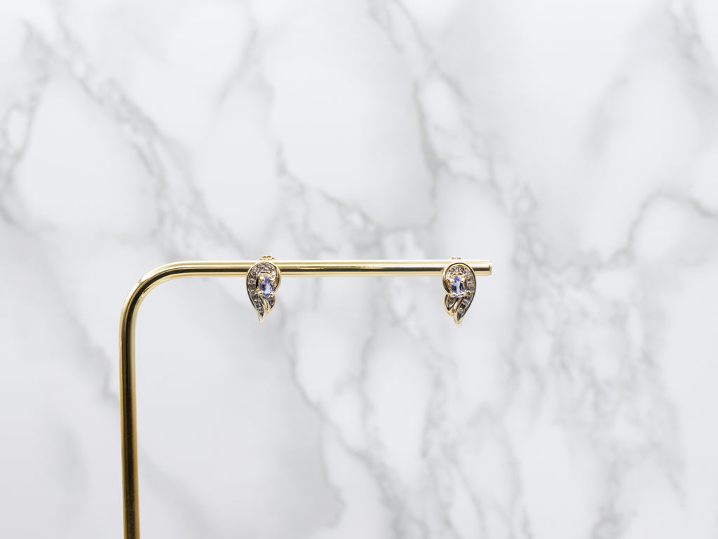 Gold Tanzanite and Diamond Stud Earrings