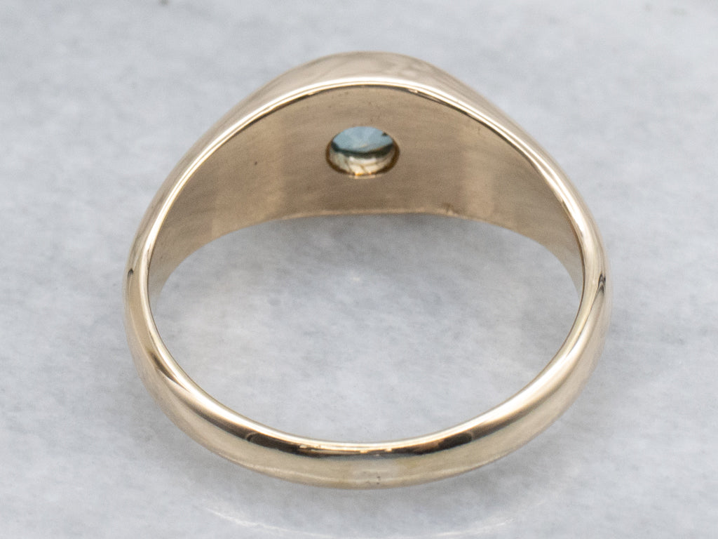 Men's Flush Set Blue Zircon Gold Solitaire Ring