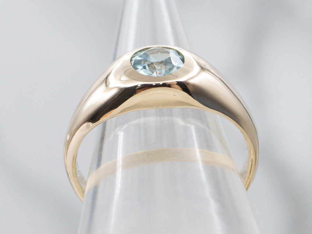 Men's Flush Set Blue Zircon Gold Solitaire Ring