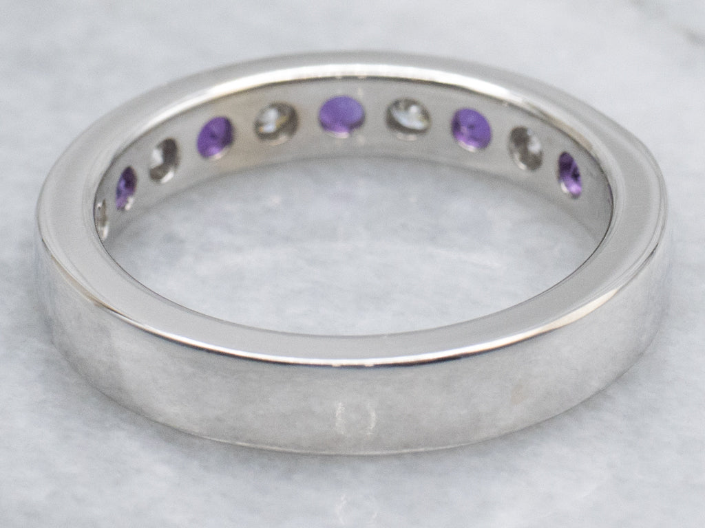 Alternating Amethyst and Diamond Channel Set Band
