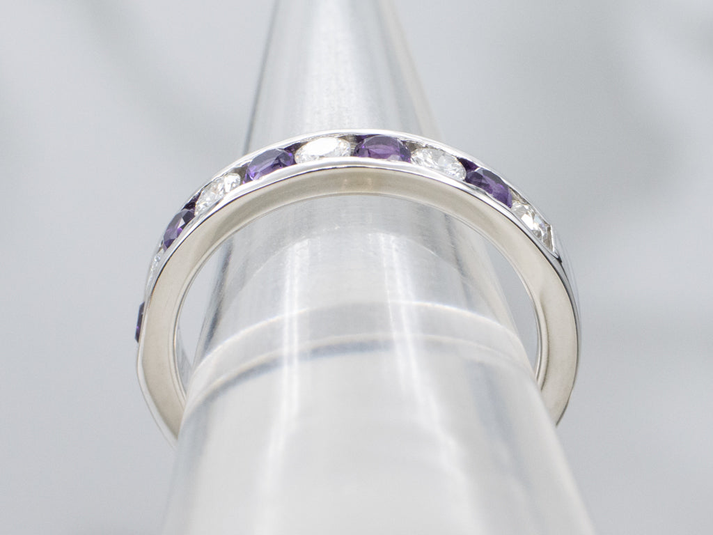 Alternating Amethyst and Diamond Channel Set Band