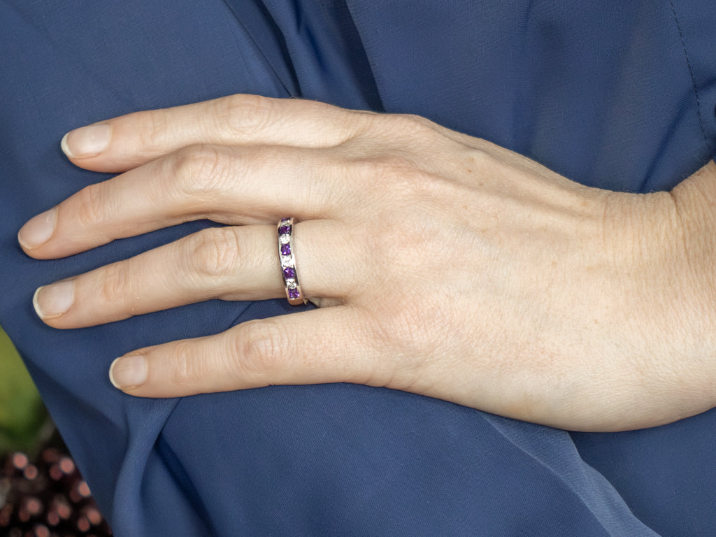Alternating Amethyst and Diamond Channel Set Band