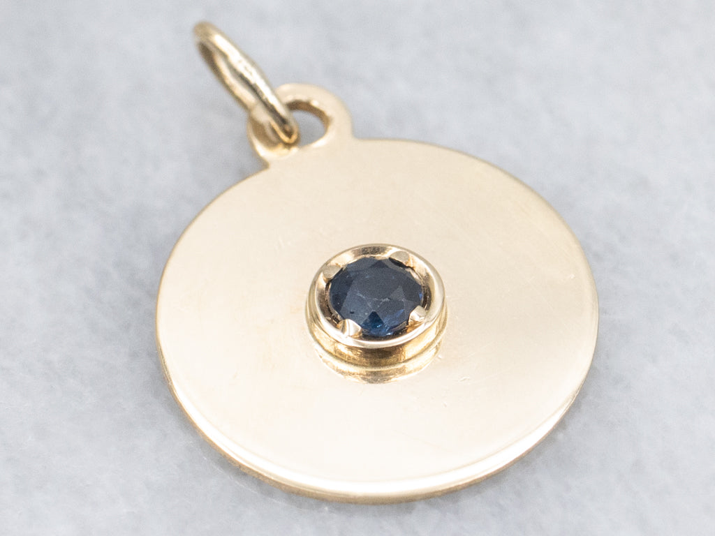 Yellow Gold Round Disc Sapphire Pendant
