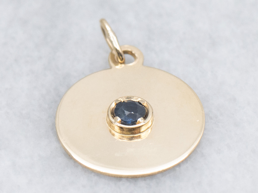 Yellow Gold Round Disc Sapphire Pendant