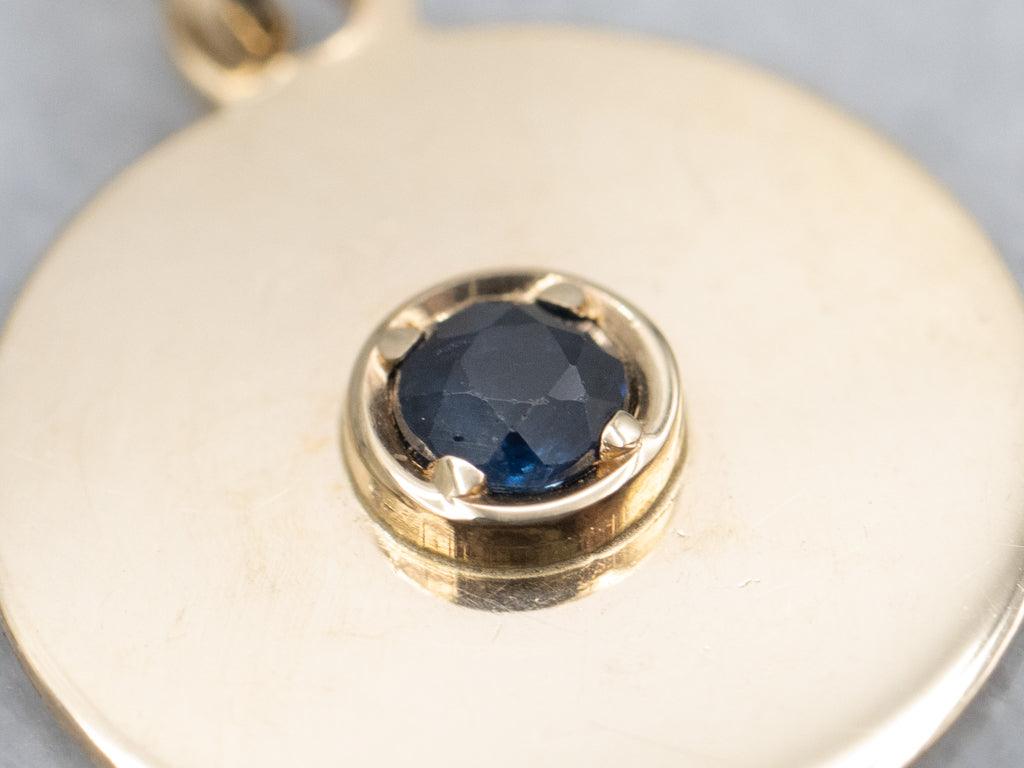 Yellow Gold Round Disc Sapphire Pendant
