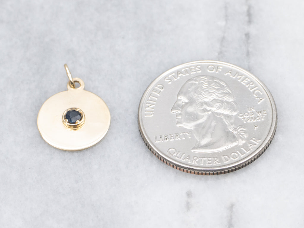 Yellow Gold Round Disc Sapphire Pendant