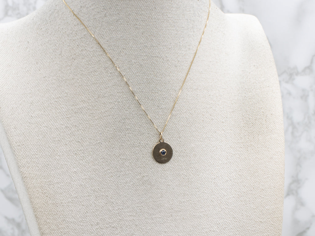 Yellow Gold Round Disc Sapphire Pendant